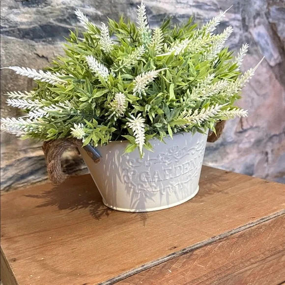 Rustic Cream Planter with Green Faux Foliage - Picture 4 of 8